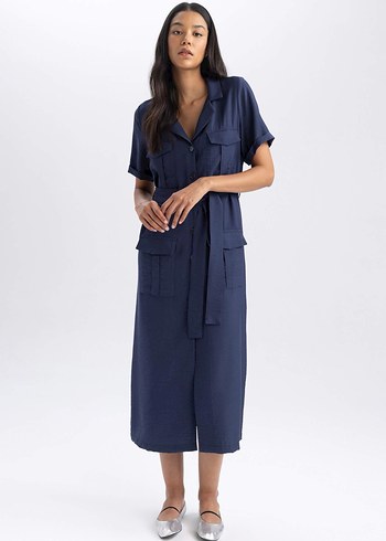 Defacto Kemerli Twill Midi Elbise - Görsel 6