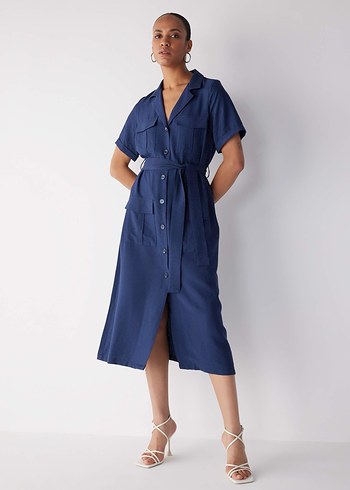 Defacto Kemerli Twill Midi Elbise - Görsel 2