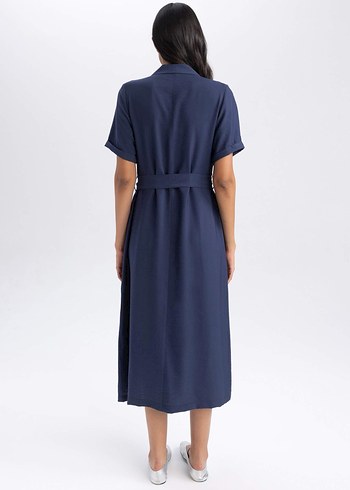 Defacto Kemerli Twill Midi Elbise - Görsel 9