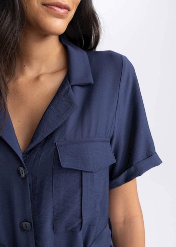 Defacto Kemerli Twill Midi Elbise - Görsel 8