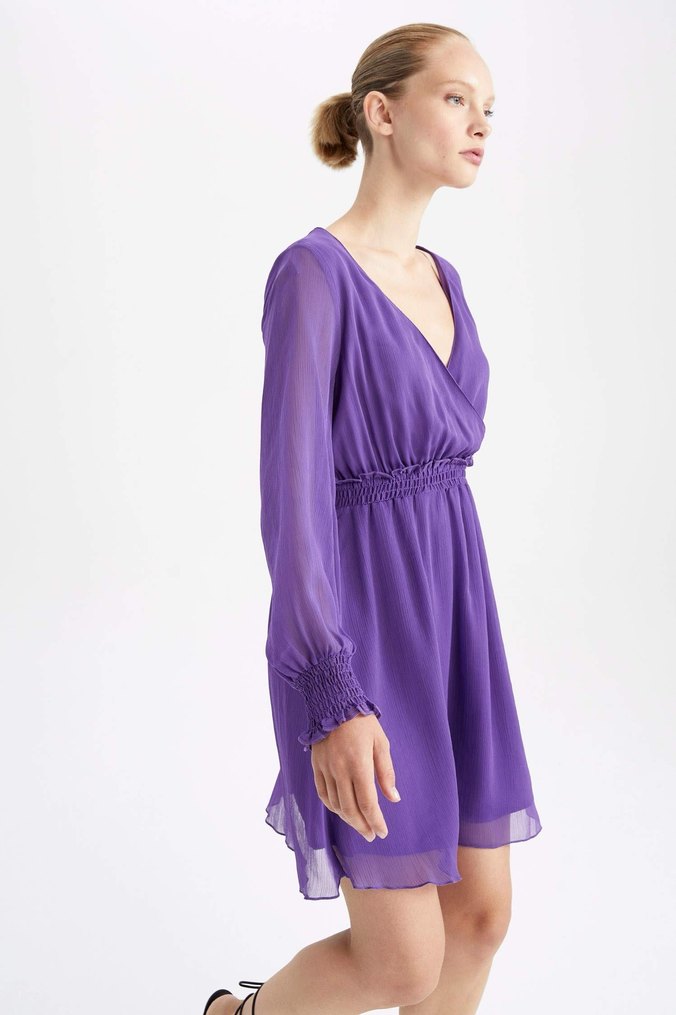 Defacto Mor Şık Elbise - Görsel 5