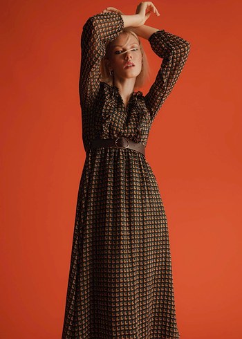 Defacto Retro Midi Boy Kemerli Elbise - Görsel 4