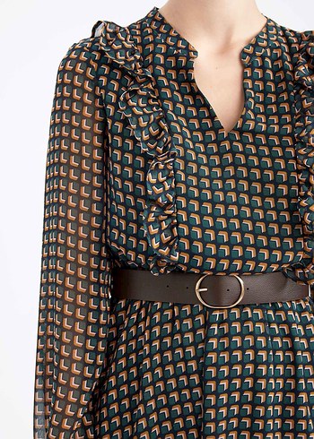 Defacto Retro Midi Boy Kemerli Elbise - Görsel 9