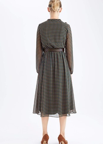 Defacto Retro Midi Boy Kemerli Elbise - Görsel 7