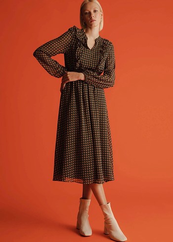 Defacto Retro Midi Boy Kemerli Elbise - Görsel 3