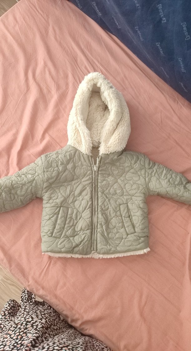 Kız Çocuk Beyaz Kapüşonlu Peluş kaban - Görsel 5