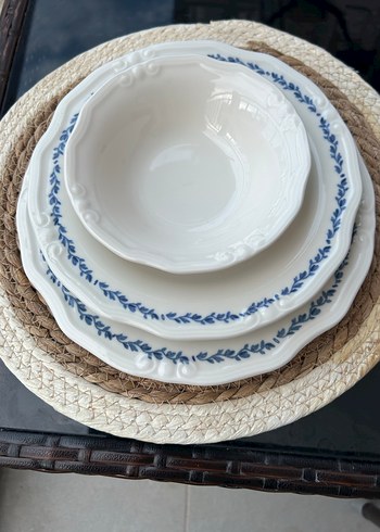 English Home Beyaz Mavi Desenli porselen Tabak Seti