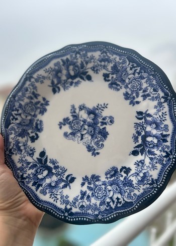 Koyu Mavi Çiçek Desenli Tabak - Görsel 3