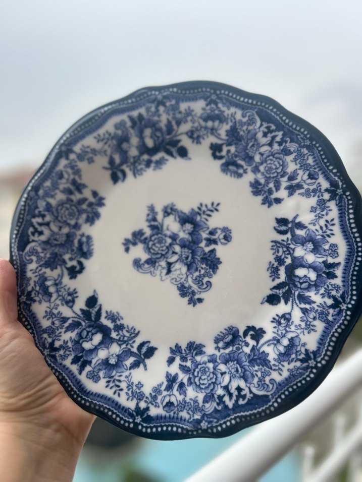 Koyu Mavi Çiçek Desenli Tabak - Görsel 3