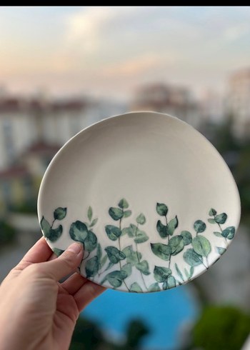 Yeşil Yaprak Desenli Porselen Tabak Seti - Görsel 2