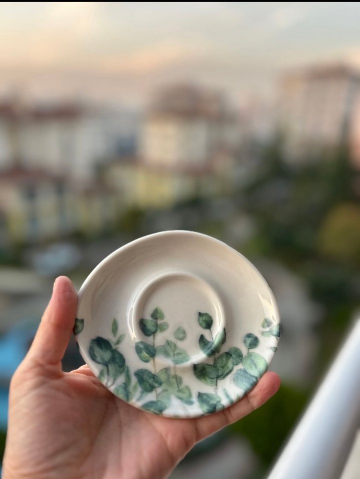 Yeşil Yaprak Desenli Porselen Tabak Seti - Görsel 3