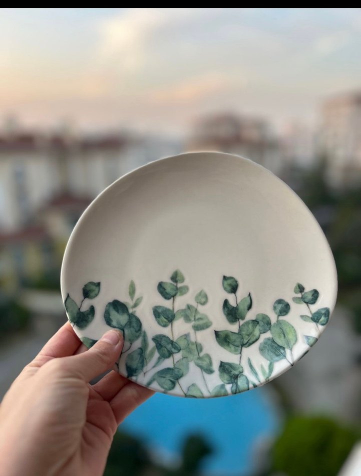 Yeşil Yaprak Desenli Porselen Tabak Seti - Görsel 2