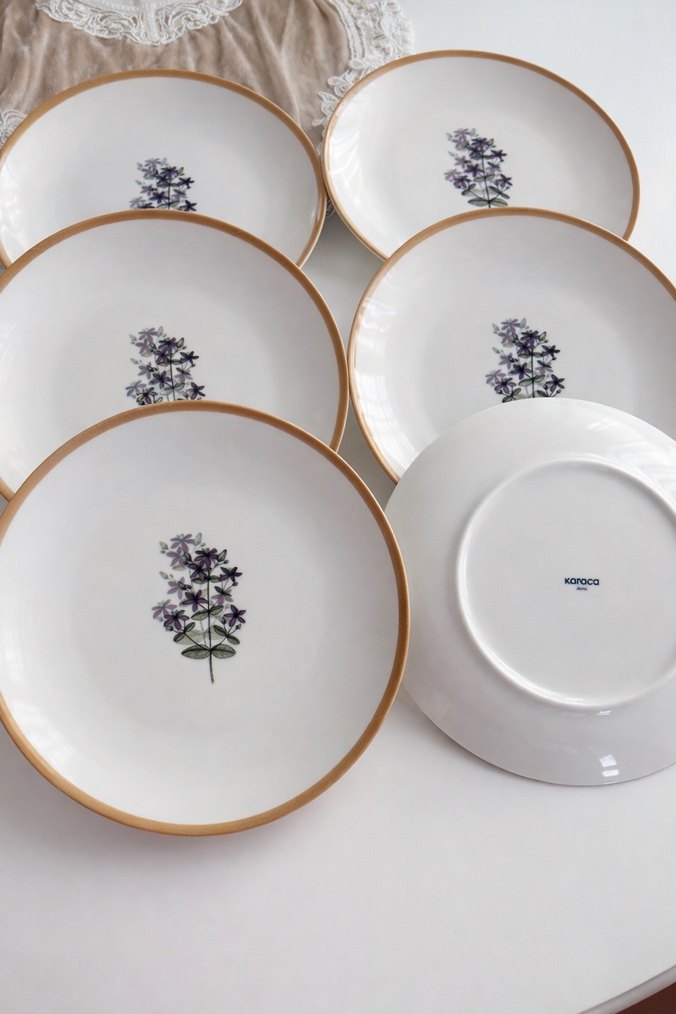 Pastel Mor Çiçek Desenli porselen  tabak - Görsel 2