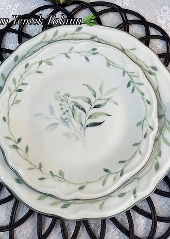 Yeşil Yaprak Desenli porselen yemek takımı - Görsel 3