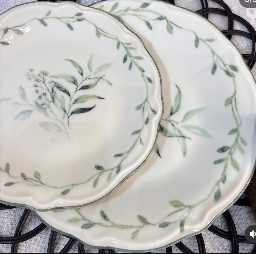 Yeşil Yaprak Desenli porselen yemek takımı - Görsel 4