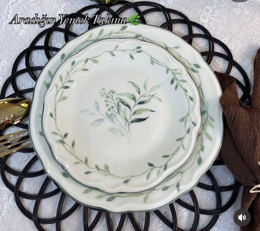 Yeşil Yaprak Desenli porselen yemek takımı - Görsel 3
