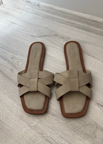 39 Beden camel Renk Bej Süet Kadın Terlikler Blok Topuklu
