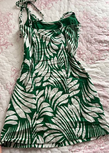 xs Beden H&M Yeşil Desenli Strappy Mini Elbise
