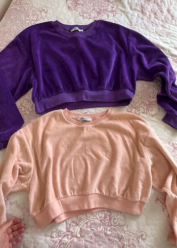 Kadın Mor ve Pudra Rengi Rahat Sweatshirt