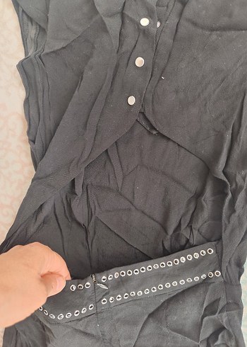 Siyah V Yaka Boncuk İşlemeli Midi Elbise - Görsel 7