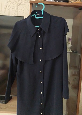 Lacivert Uzun Kollu Düğmeli uzun gömlek - Görsel 2