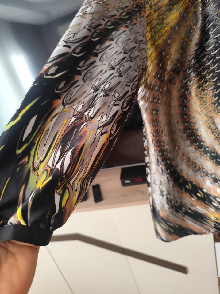 Yılan Desenli Bohem saten geniş buluz - Görsel 3