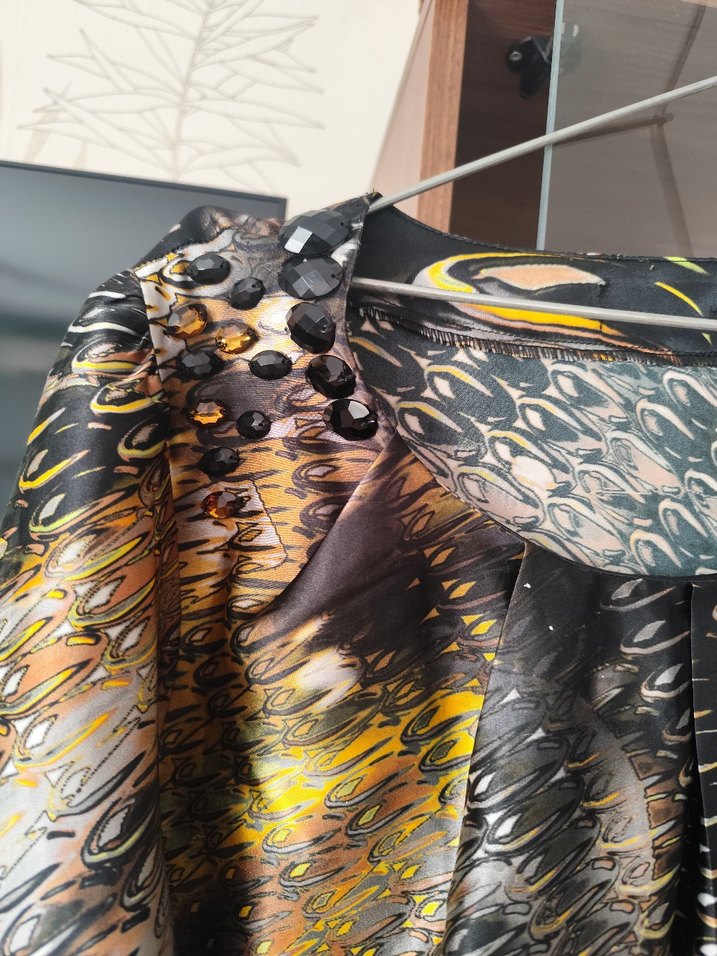 Yılan Desenli Bohem saten geniş buluz - Görsel 4