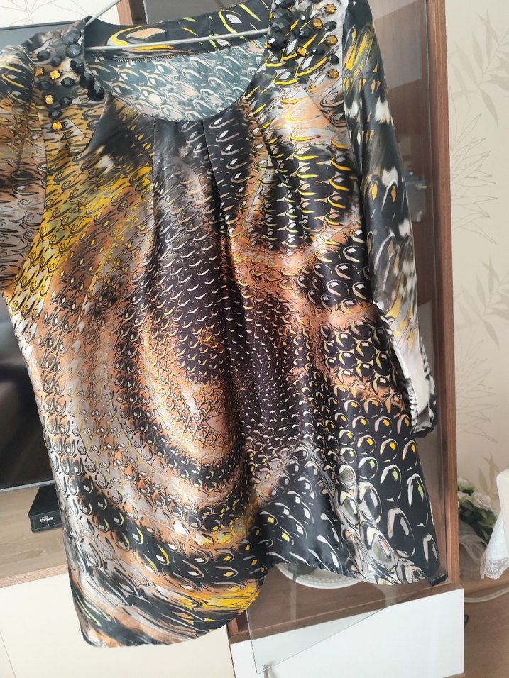 Yılan Desenli Bohem saten geniş buluz - Görsel 2