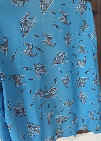 Mavi Desenli Uzun Kollu Kadın Gömlek - Görsel 5