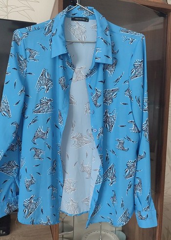 Mavi Desenli Uzun Kollu Kadın Gömlek - Görsel 2