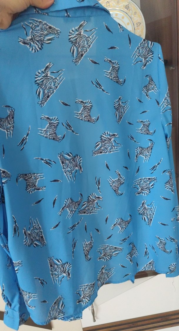 Mavi Desenli Uzun Kollu Kadın Gömlek - Görsel 5
