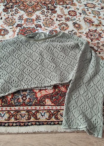 Gri Nakışlı Bohem Kadın Triko Kazak - Görsel 3