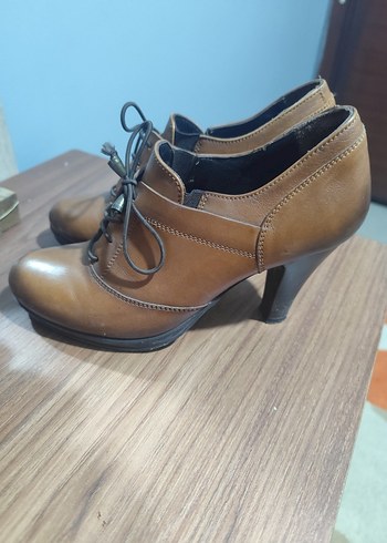 Bej Deri Kadın Stiletto Oxford Ayakkabı - Görsel 2