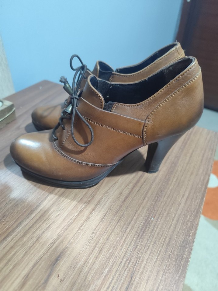 Bej Deri Kadın Stiletto Oxford Ayakkabı - Görsel 2