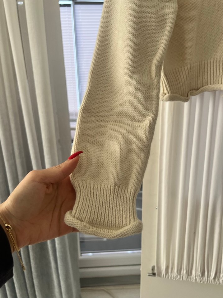 Bej Kadın İnce Triko Uzun Kollu Kazak - Görsel 2