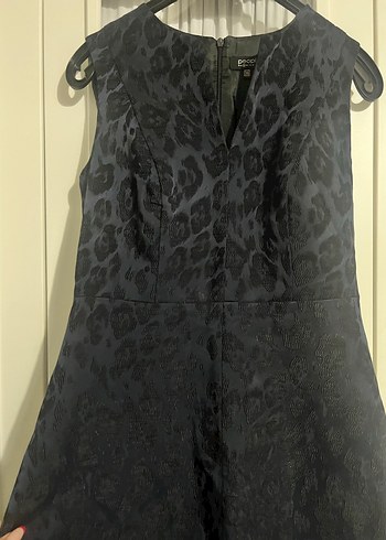 Kolsuz Lacivert Midi leopar Desenli Elbise - Görsel 4