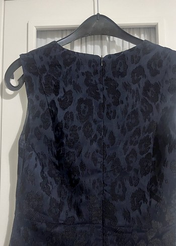 Kolsuz Lacivert Midi leopar Desenli Elbise - Görsel 6