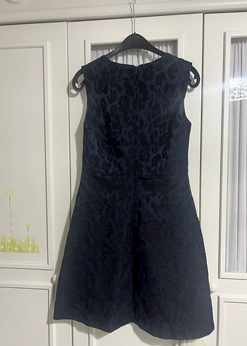 Kolsuz Lacivert Midi leopar Desenli Elbise - Görsel 5