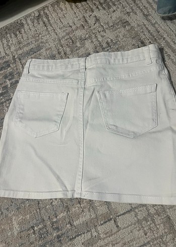 Beyaz Mini Kot Etek - Görsel 4