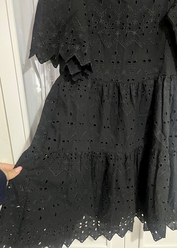 Dantel Detaylı Siyah Mini Elbise - Görsel 4