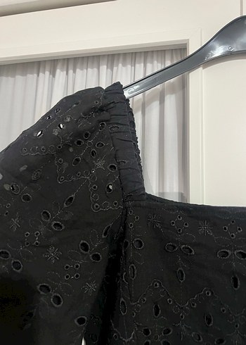 Dantel Detaylı Siyah Mini Elbise - Görsel 3