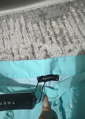 Turkuaz Nakışlı Bohem Mini Şort - Görsel 3