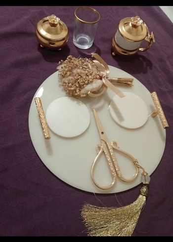 Altın Renkli İşlemeli söz tepsisi kahve tepsisi - Görsel 2