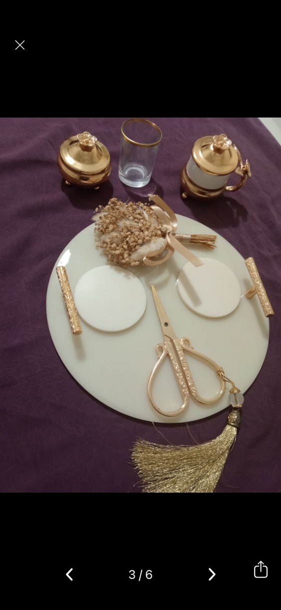 Altın Renkli İşlemeli söz tepsisi kahve tepsisi - Görsel 2