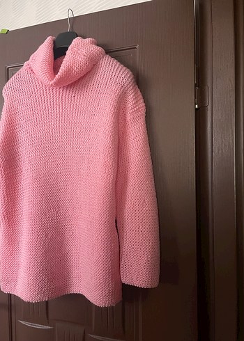 Kadın Pembe Boğazlı Triko Kazak - Görsel 2