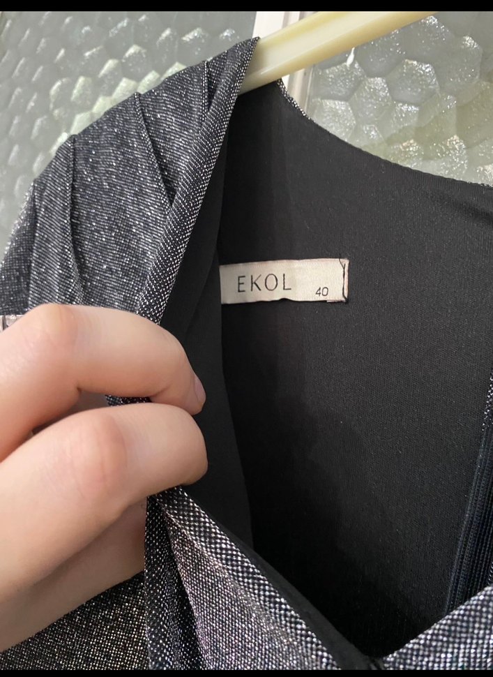 Gri Uzun Kollu Drapeli gece Kadın Elbise - Görsel 4