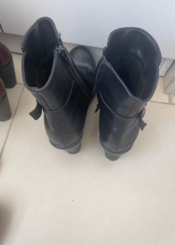Bambi Bordo ve siyah Deri Kadın Dolgu Topuklu Bot