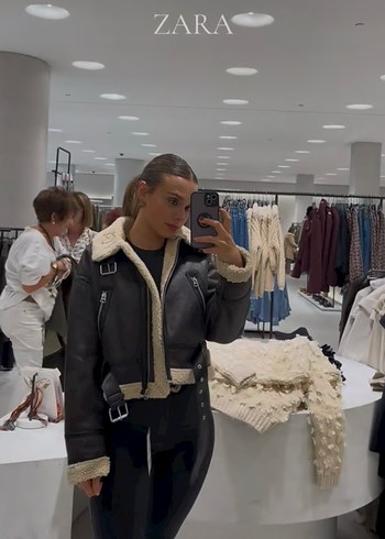 ZARA Siyah Kürklü Deri Kadın Ceket