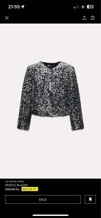 Zara gümüş payetli blazer