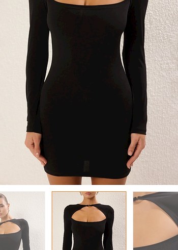 Siyah Mini Süet V Yaka Elbise - Görsel 2